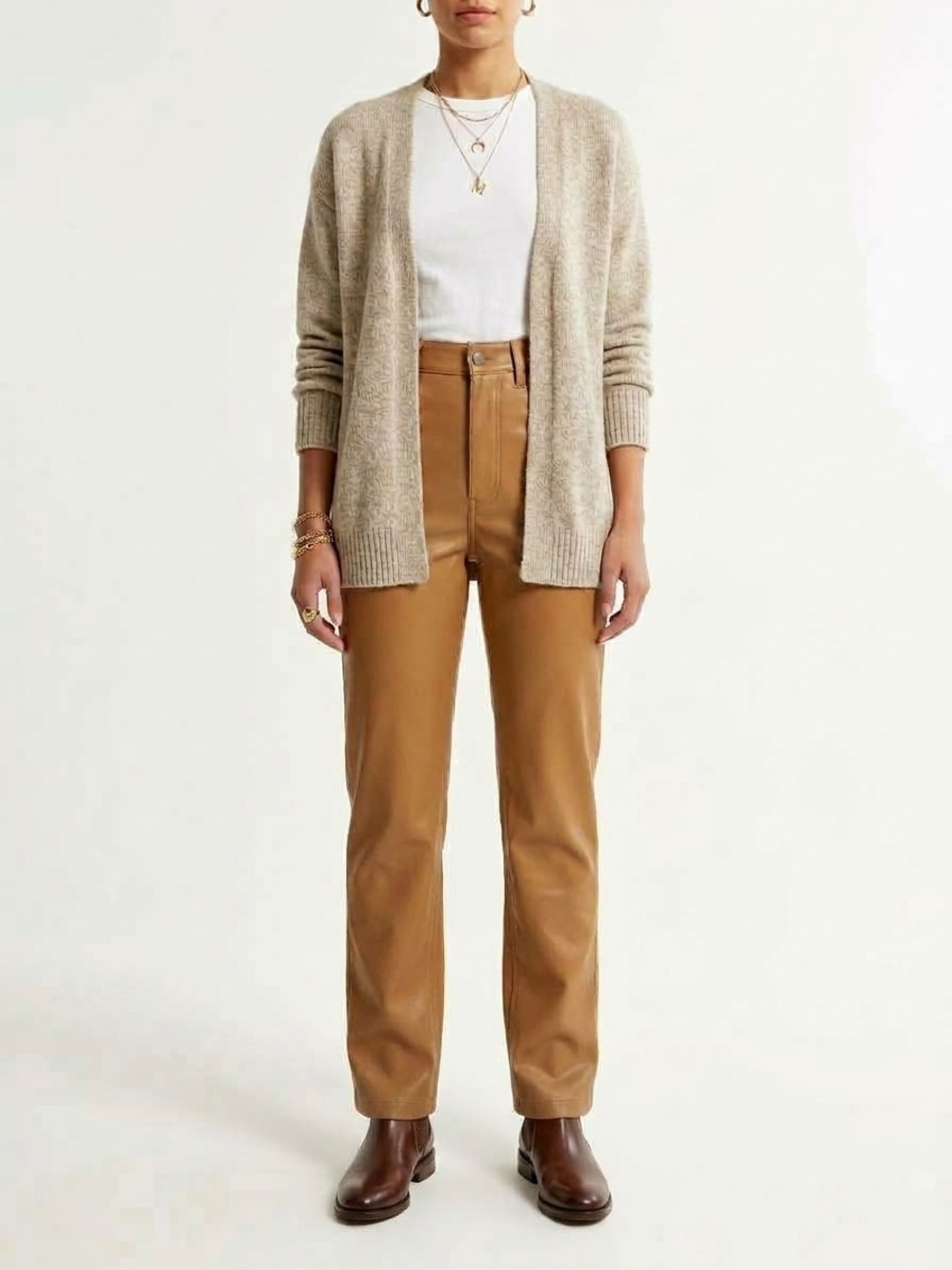 Abercrombie $110 NWT 90s Straight Ultra High Rise Faux Leather Pants Tan 26/2